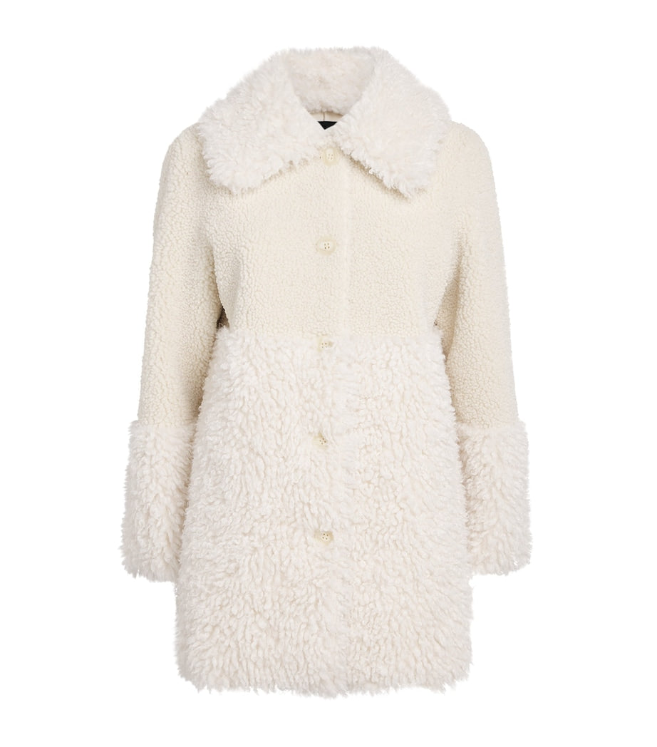 White Shearling Collared Coat