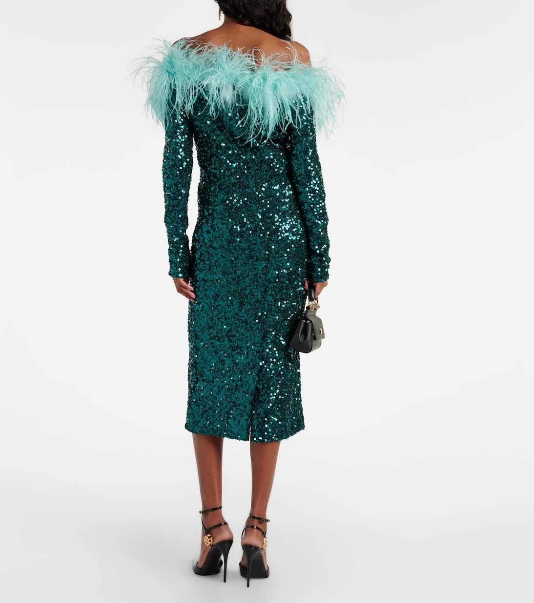 Dolce&Gabbana - Feather-trimmed sequined midi dress
