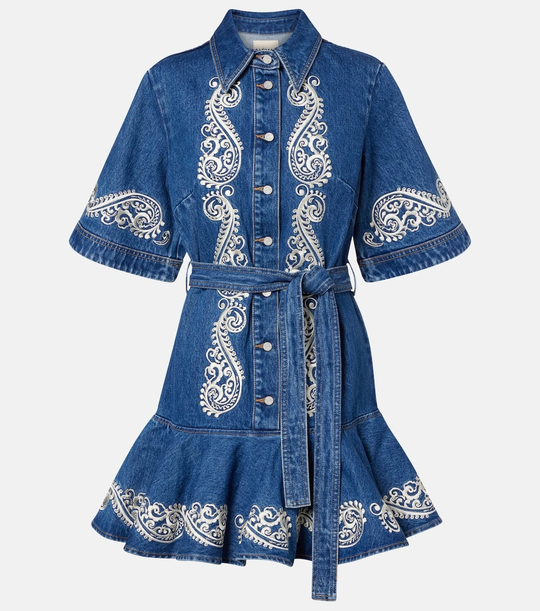 Alémais - Embroidered paisley denim minidress