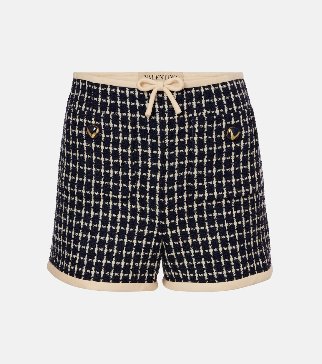 Valentino - VLogo checked wool-blend bouclé shorts