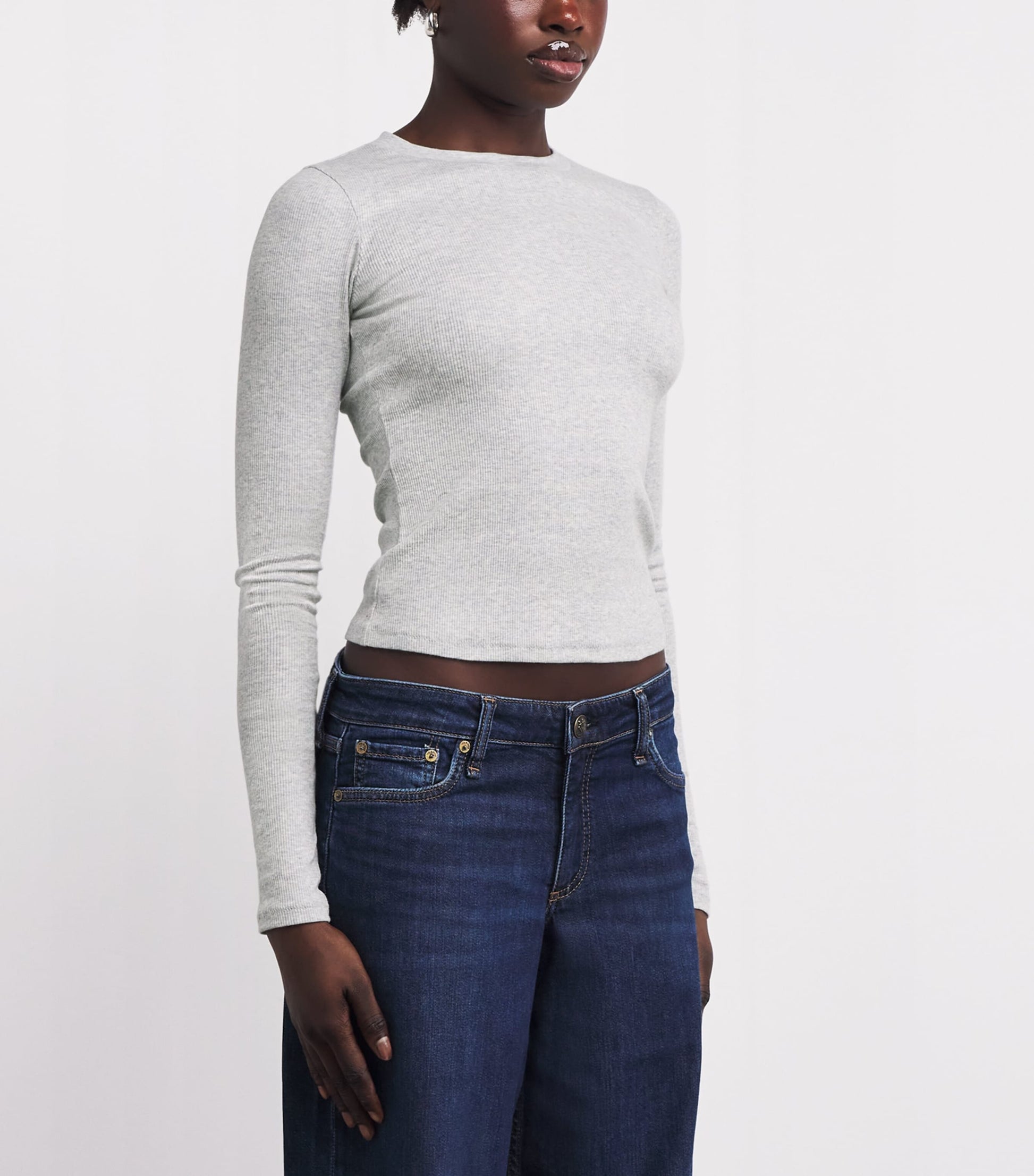 Skims Grey Cotton-Blend Long-Sleeve T-Shirt