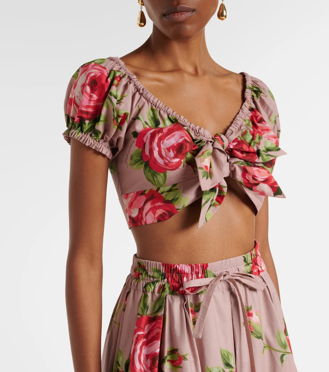 Dolce&Gabbana - توب قصير من القطن مزين بفيونكة موردة