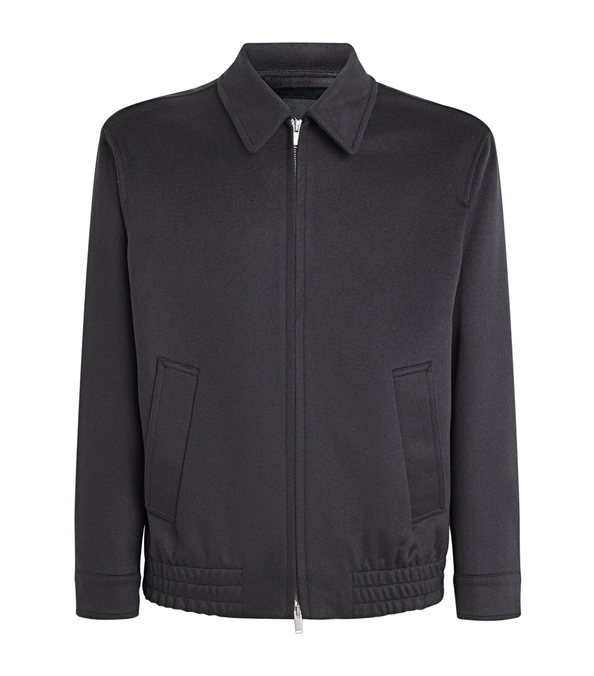 Navy Cashmere-Wool Bomber Jacket