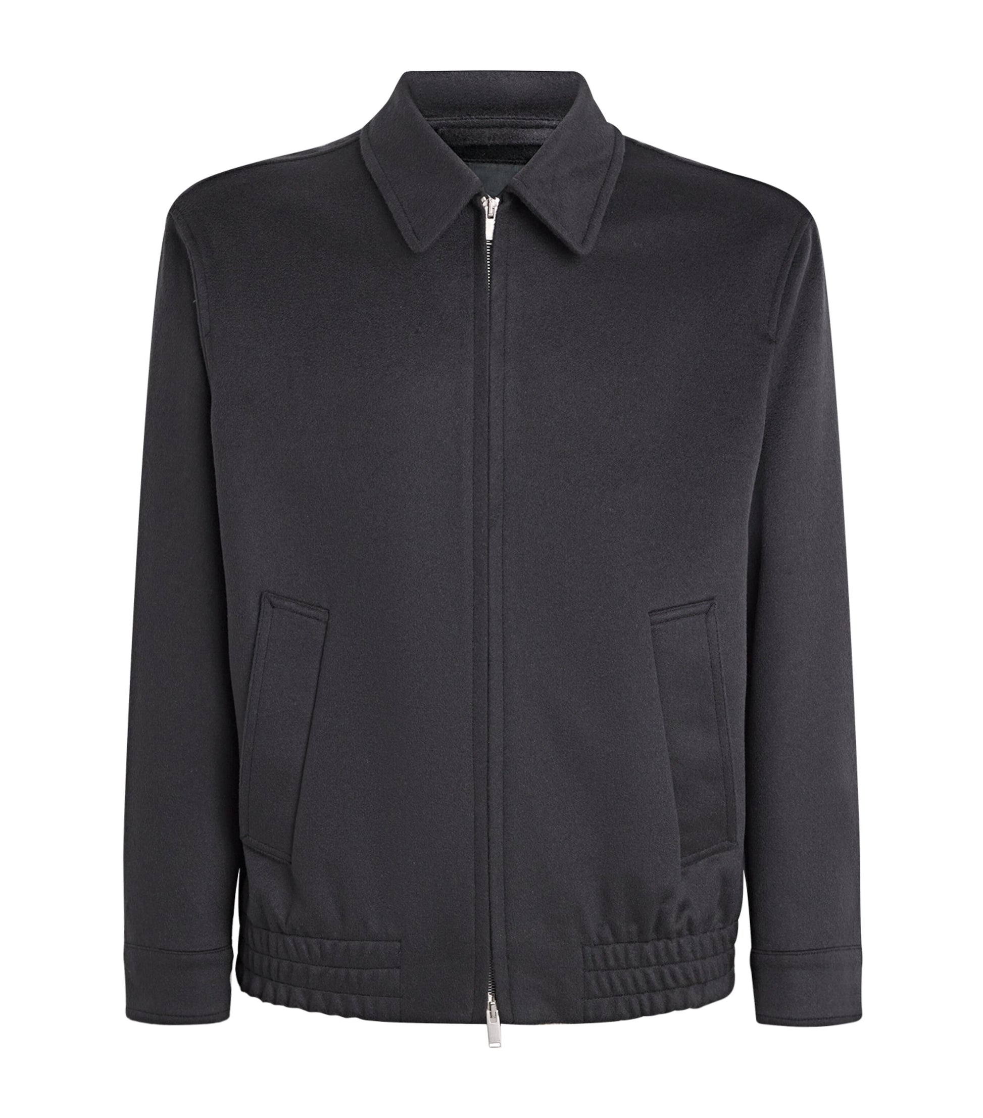 Navy Cashmere-Wool Bomber Jacket