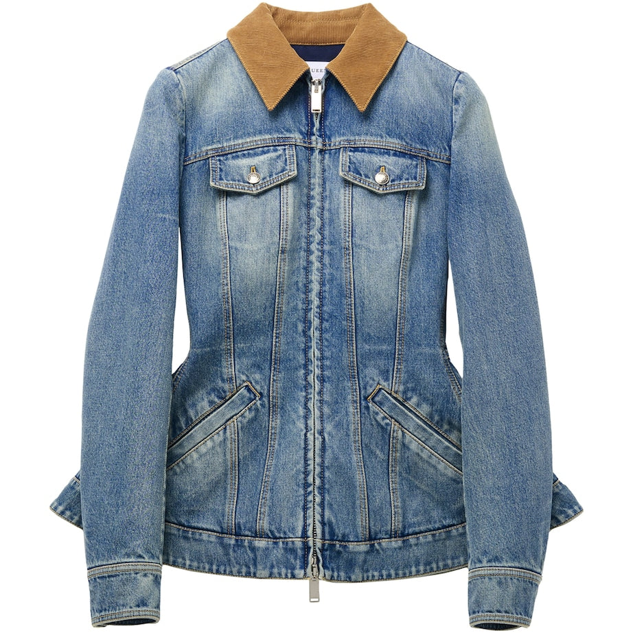 McQueen Blue Peplum Denim Jacket