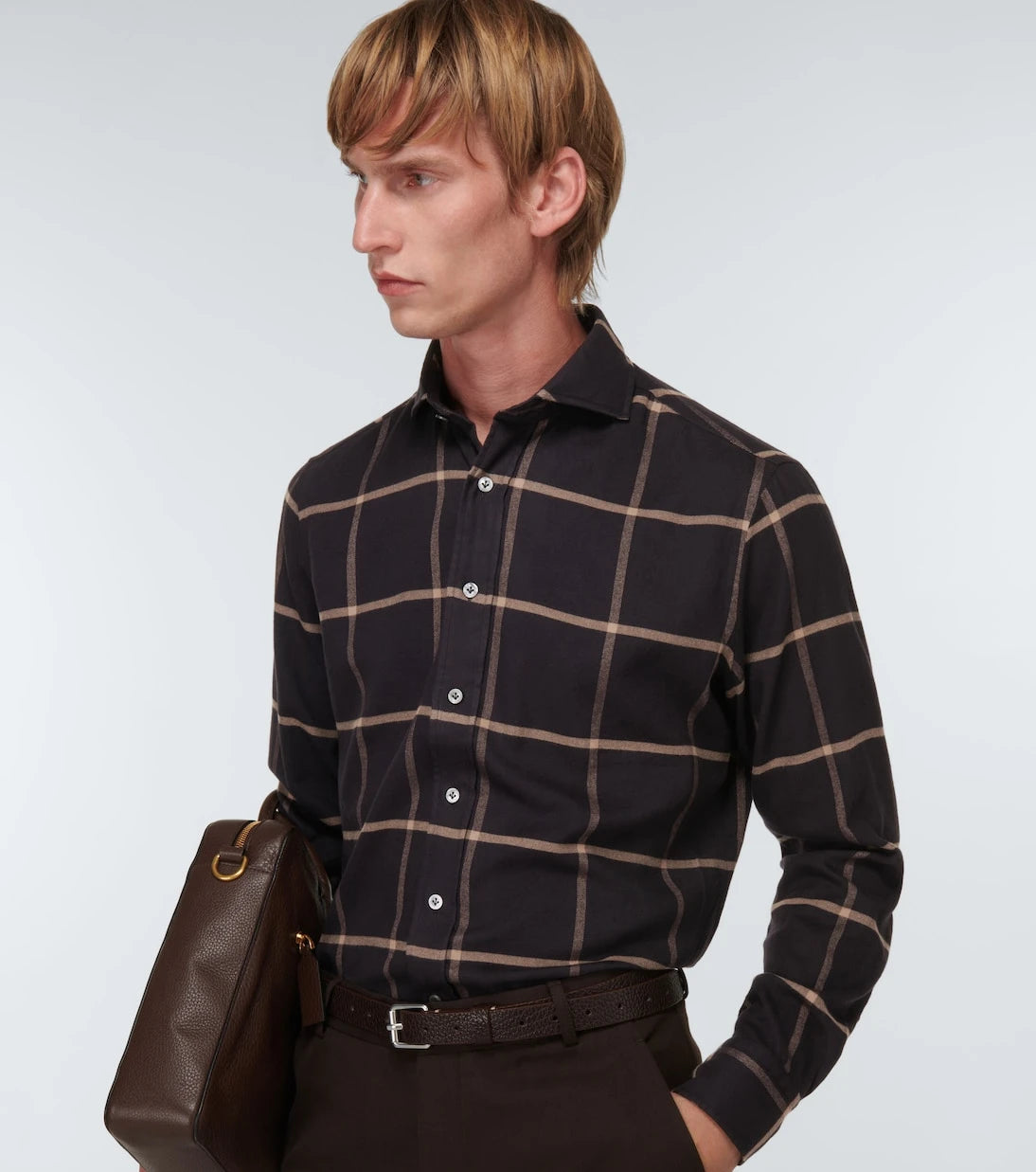 Lardini - Ekose pamuk karışımlı gabardin gömlek