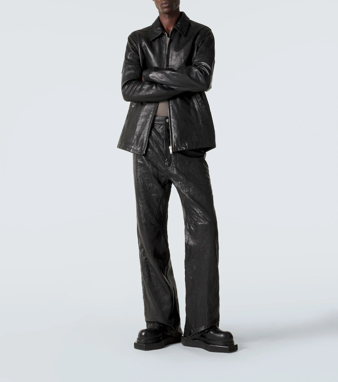 Rick Owens - Leather wide-leg jeans