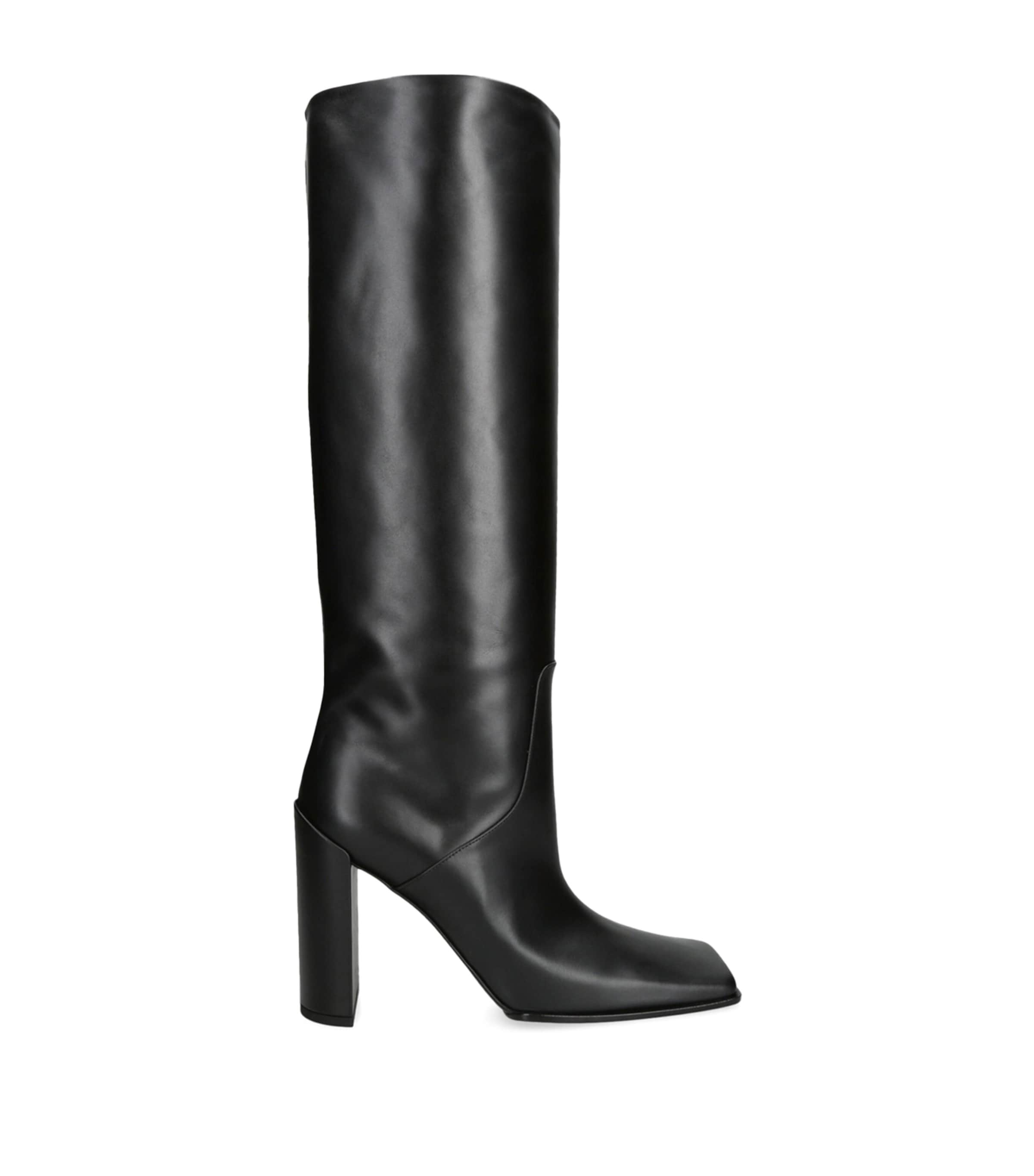Alaïa Black Leather Square-Toe Knee-High Boots 90
