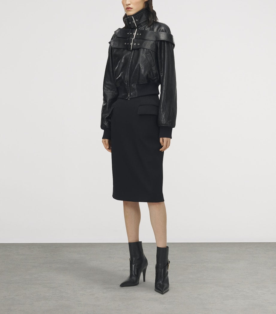 McQueen Black Leather Bomber Jacket