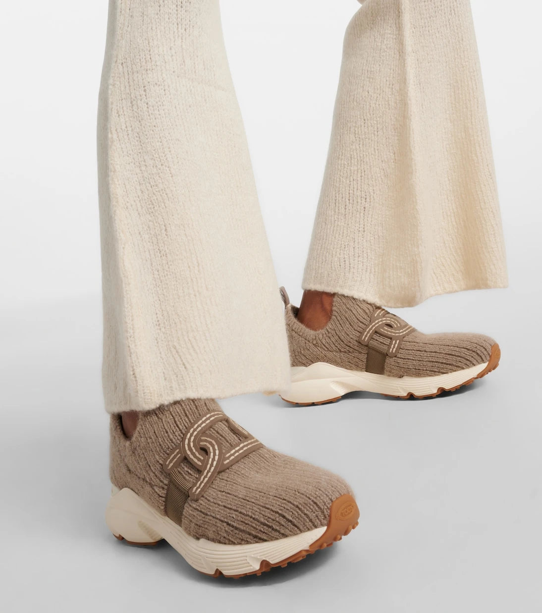 Tod's - Leather-trimmed knit sneakers