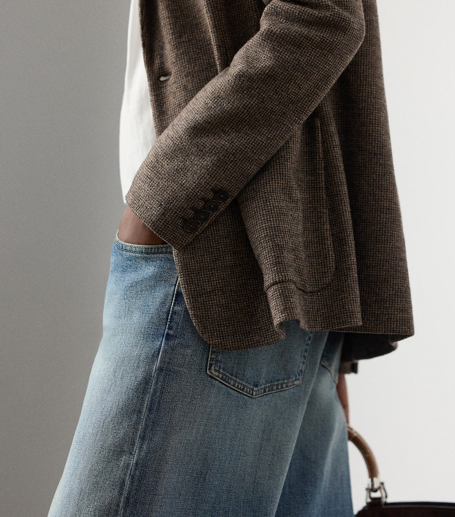 Ralph Lauren Collection Brown Wool Tick-Weave Jersey Hailey Blazer