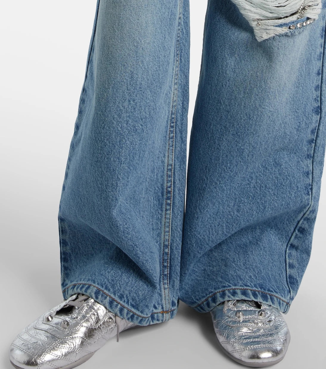 Area - Distressed embellished wide-leg jeans