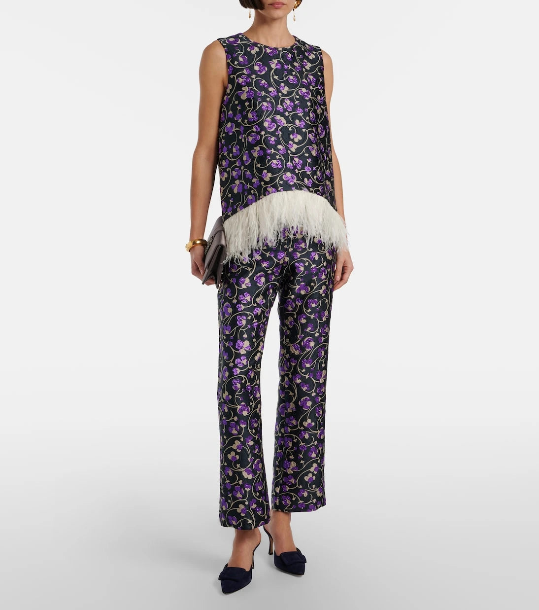 La DoubleJ - La Scala feather-trimmed jacquard top