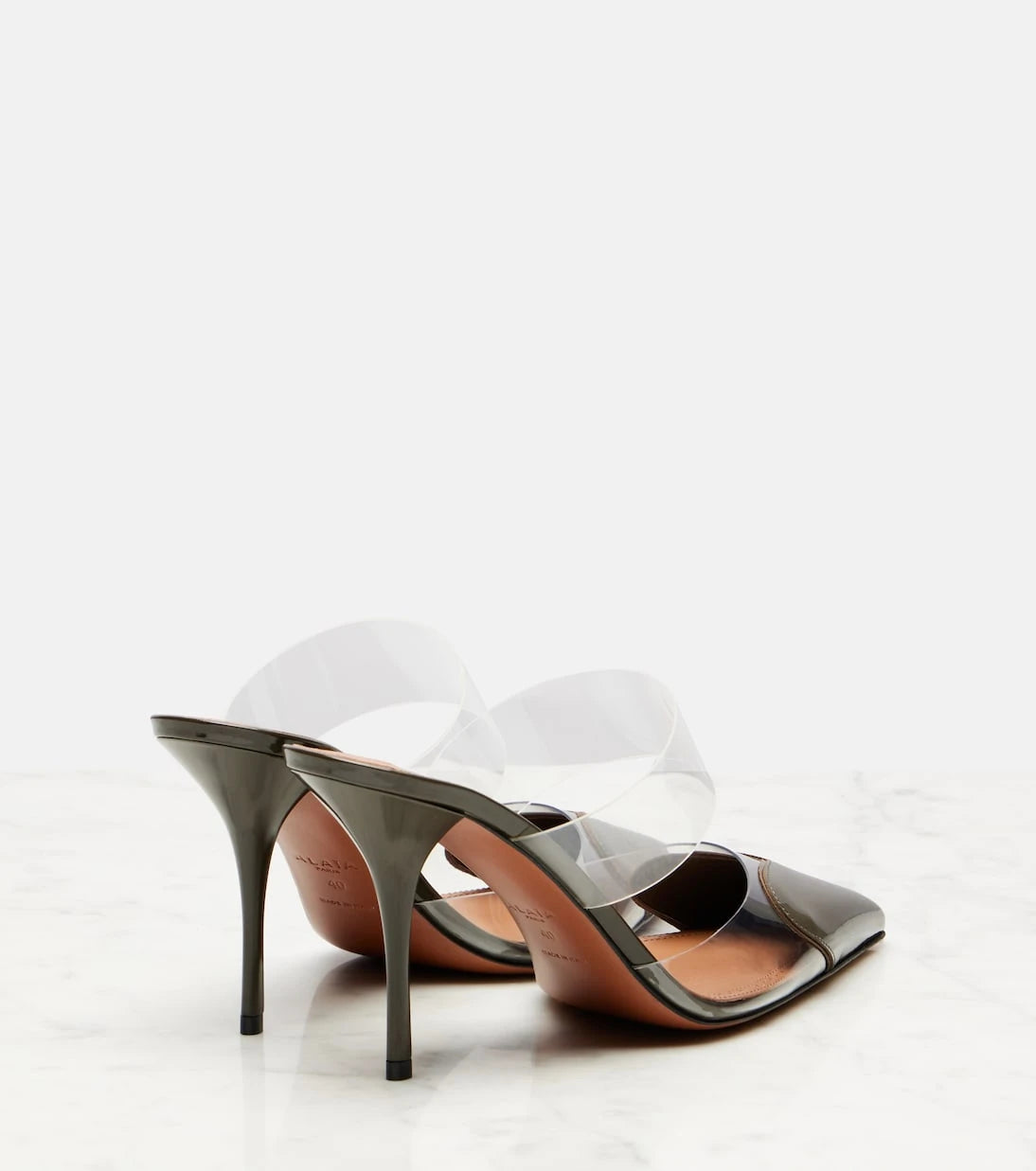 Alaïa - Cœur 90 patent leather-trimmed mules