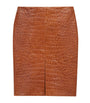 Saint Laurent Brown Leather Croc-Embossed Mini Pencil Skirt
