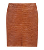 Saint Laurent Brown Leather Croc-Embossed Mini Pencil Skirt