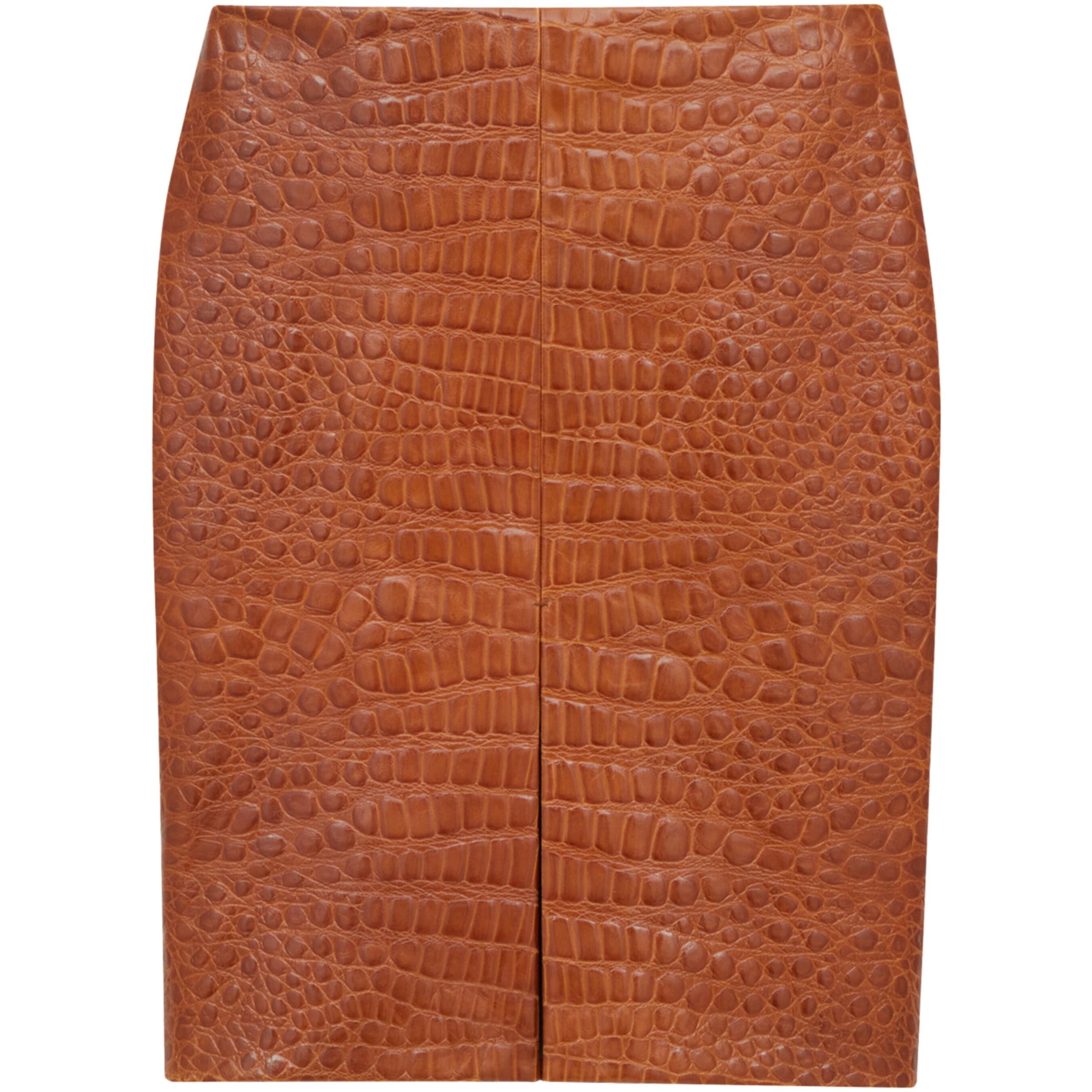 Saint Laurent Brown Leather Croc-Embossed Mini Pencil Skirt