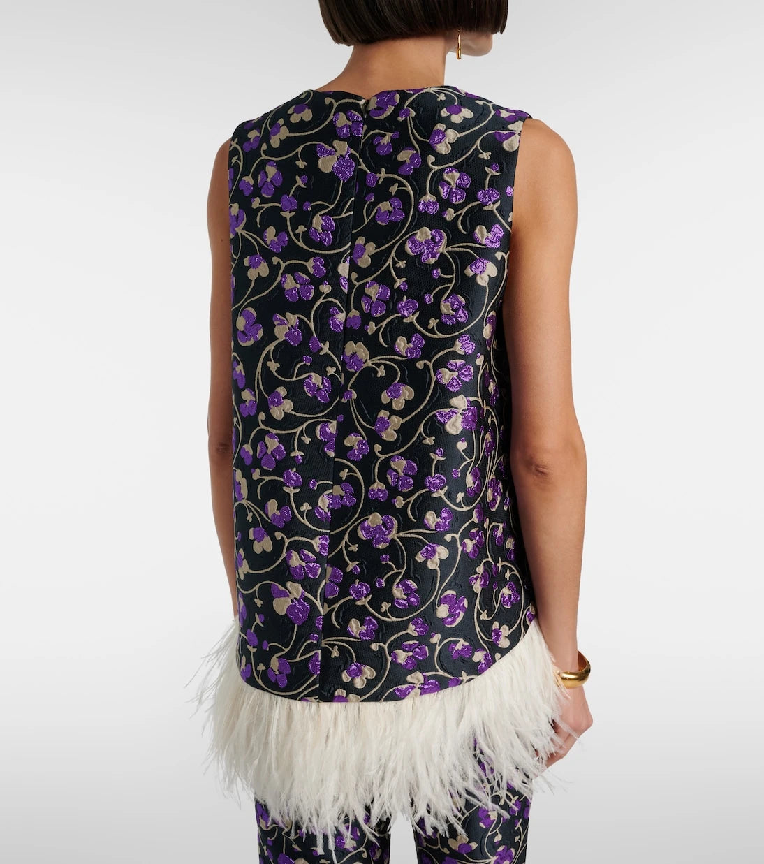 La DoubleJ - La Scala feather-trimmed jacquard top