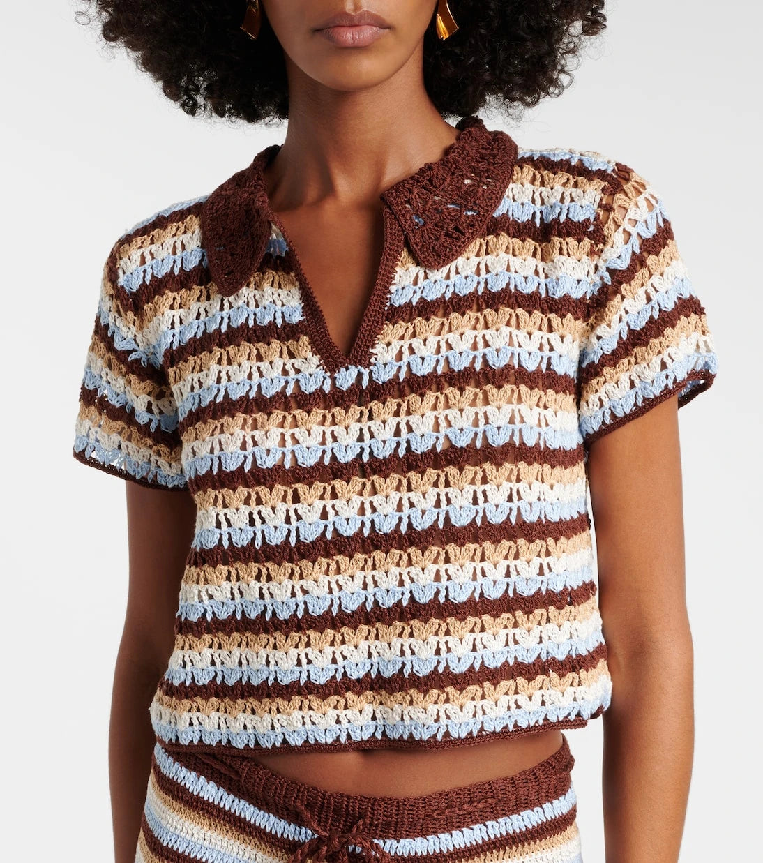 Anna Kosturova - Crochet striped cotton polo shirt