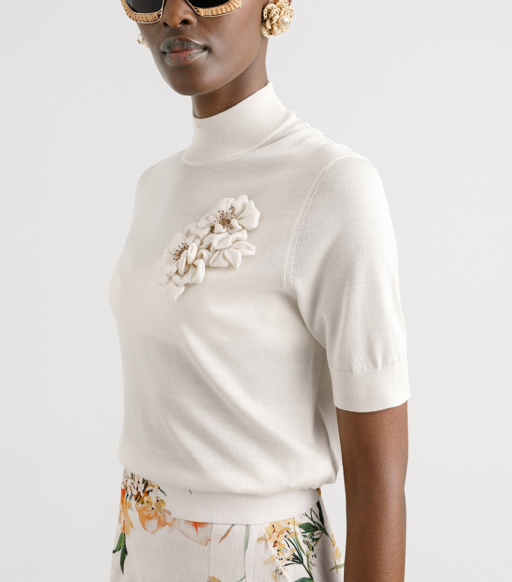Dolce & Gabbana Multi Silk Flower-Appliqué Sweater