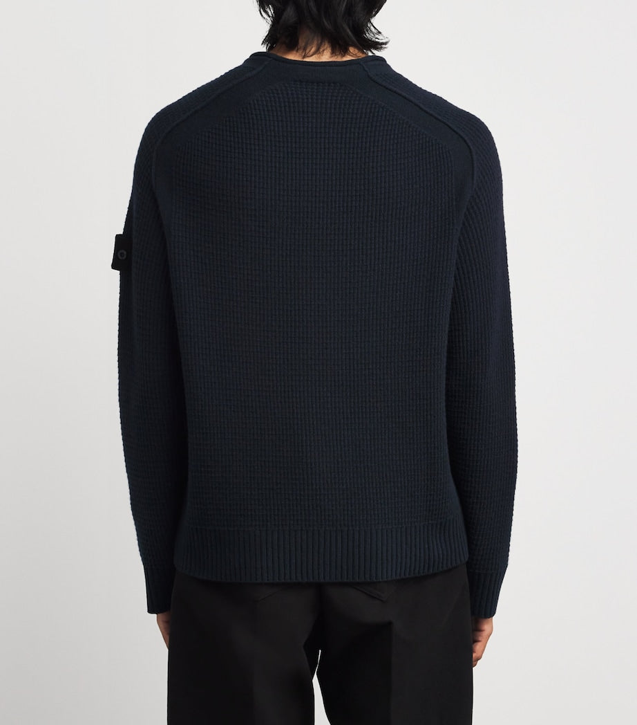 Stone Island Navy GHOST PIECE Virgin Wool Cable-Knit Sweater