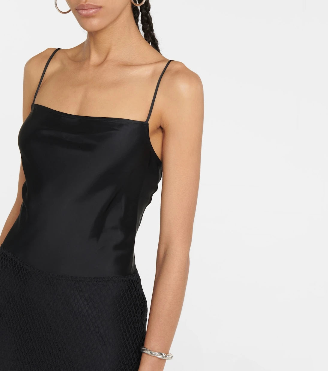 Helmut Lang - Mesh-trimmed satin slip dress