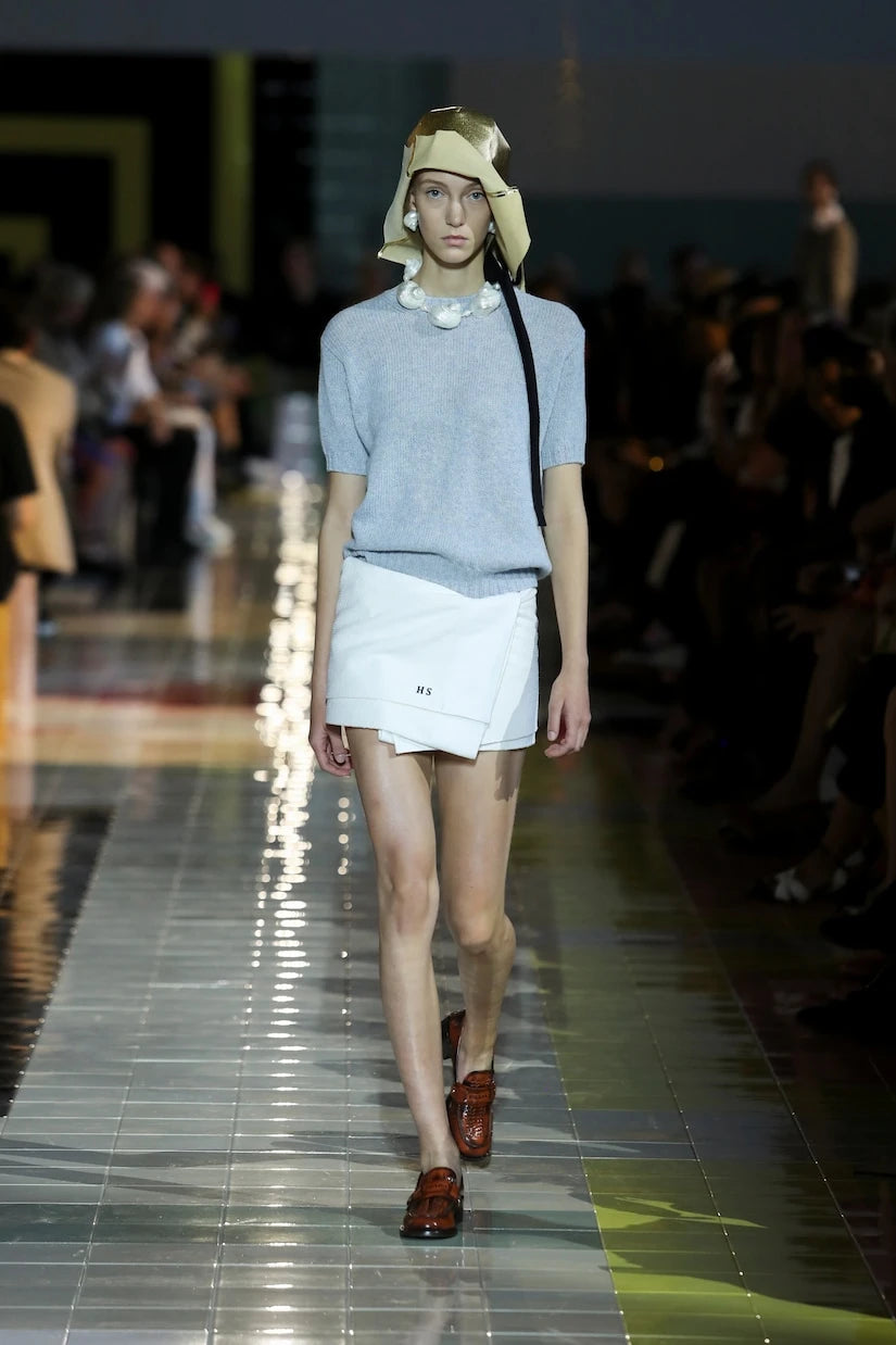 Prada - Cotton-blend tweed wrap miniskirt