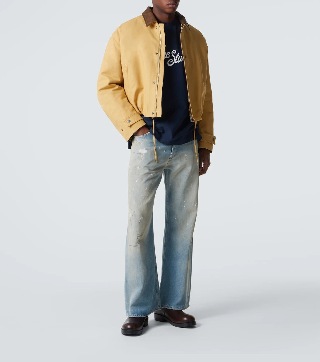 Acne Studios - سترة بلوزون من الساتان القطني المزيّن بالجلد