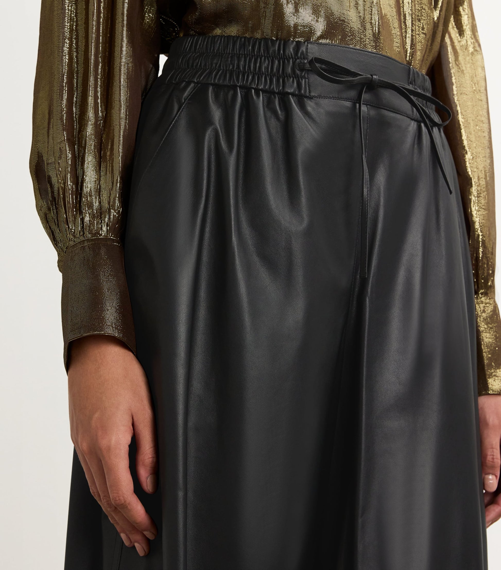 Yves Salomon Black Lambskin Wide-Leg Trousers