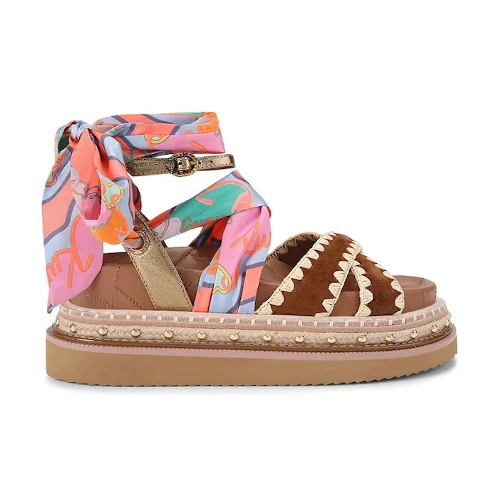 Kurt Geiger London kadın deri sandalet Orson Cross Scarf Sdl