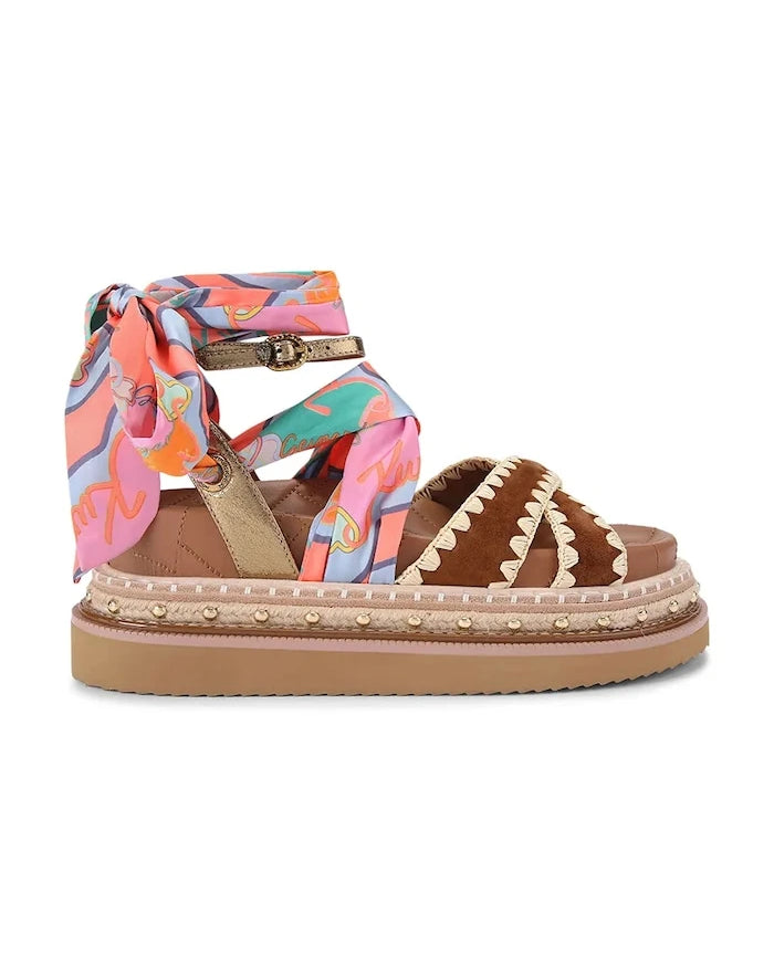 Kurt Geiger London kadın deri sandalet Orson Cross Scarf Sdl