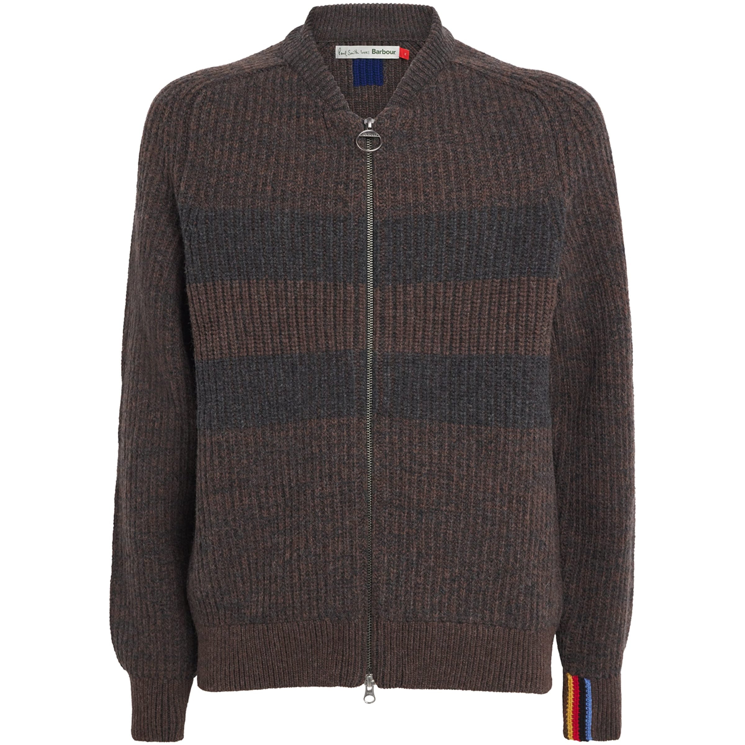 Barbour x Paul Smith Wool Stripe Zip-Up Cardigan RUSTIC