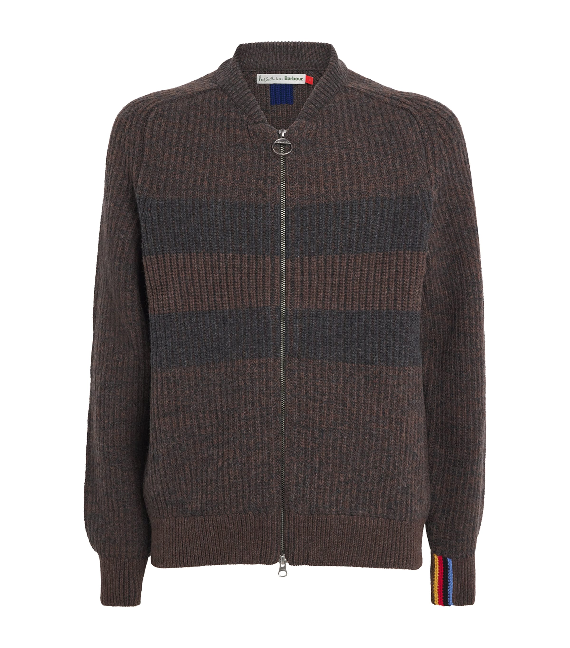 Barbour x Paul Smith Wool Stripe Zip-Up Cardigan RUSTIC
