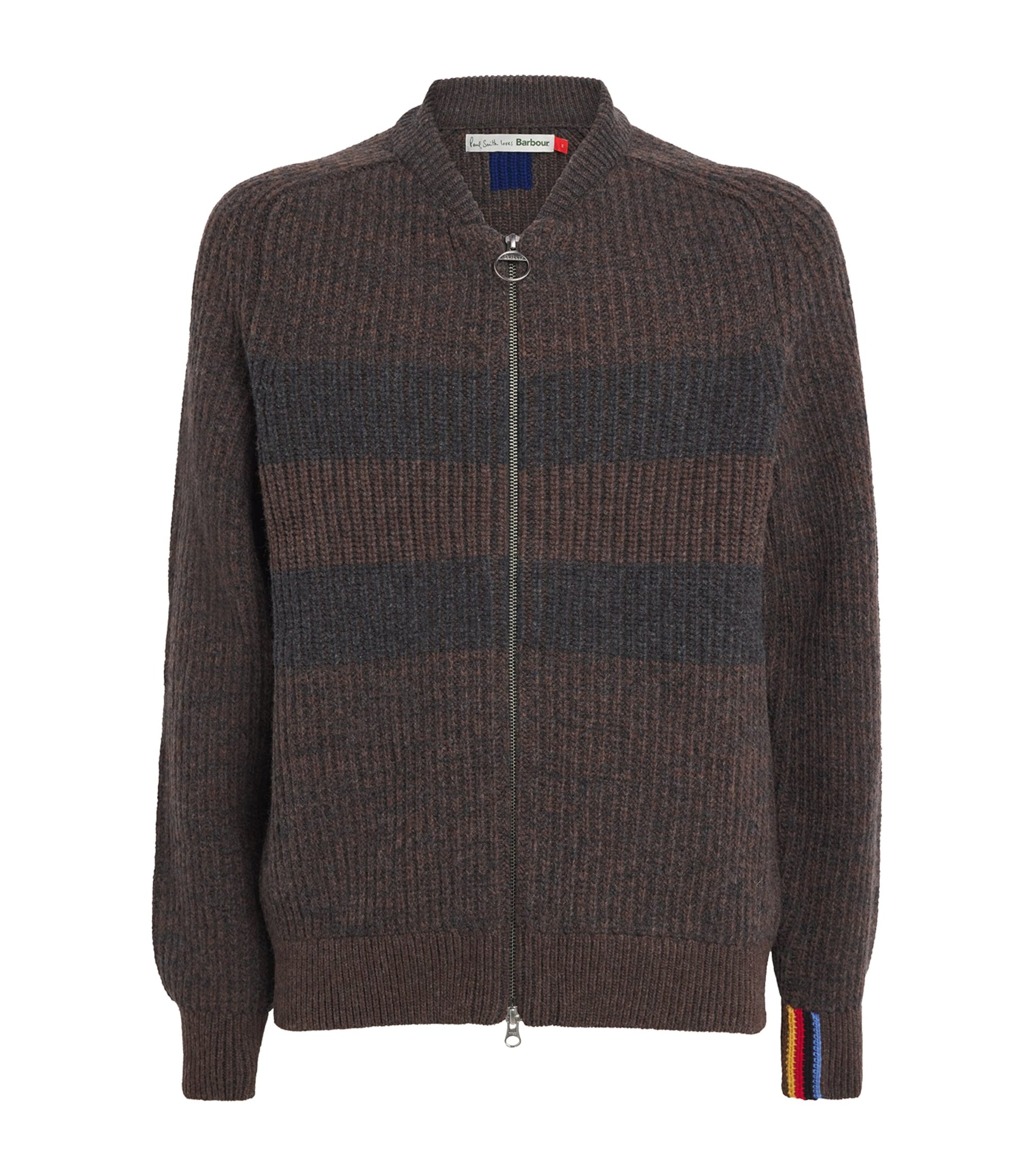Barbour x Paul Smith Wool Stripe Zip-Up Cardigan RUSTIC