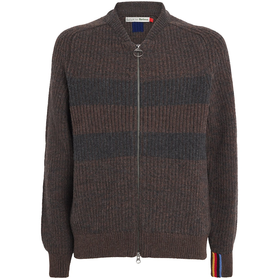 Barbour x Paul Smith Wool Stripe Zip-Up Cardigan RUSTIC