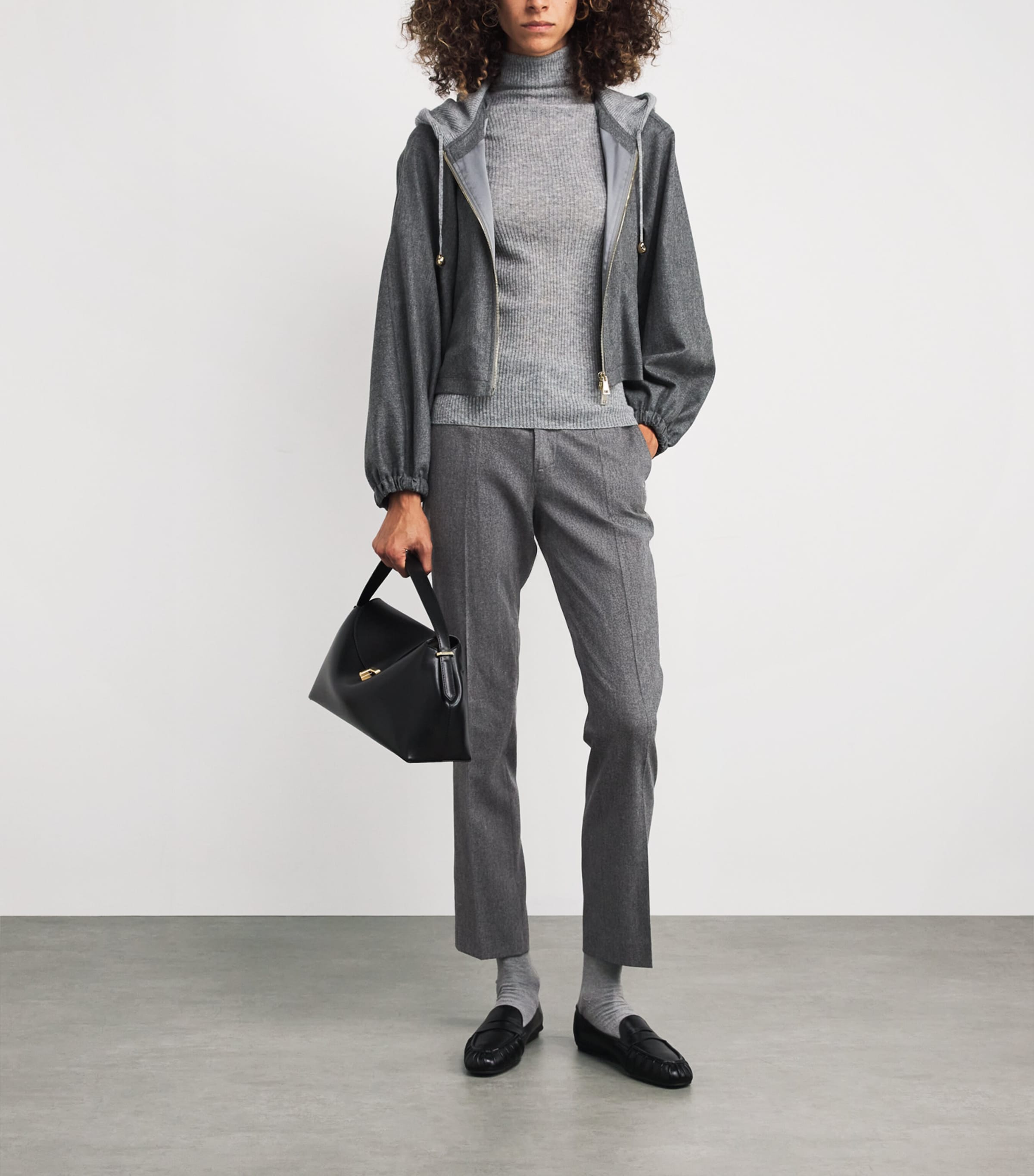 Grey Wool-Cashmere High-Rise Straight Trousers
