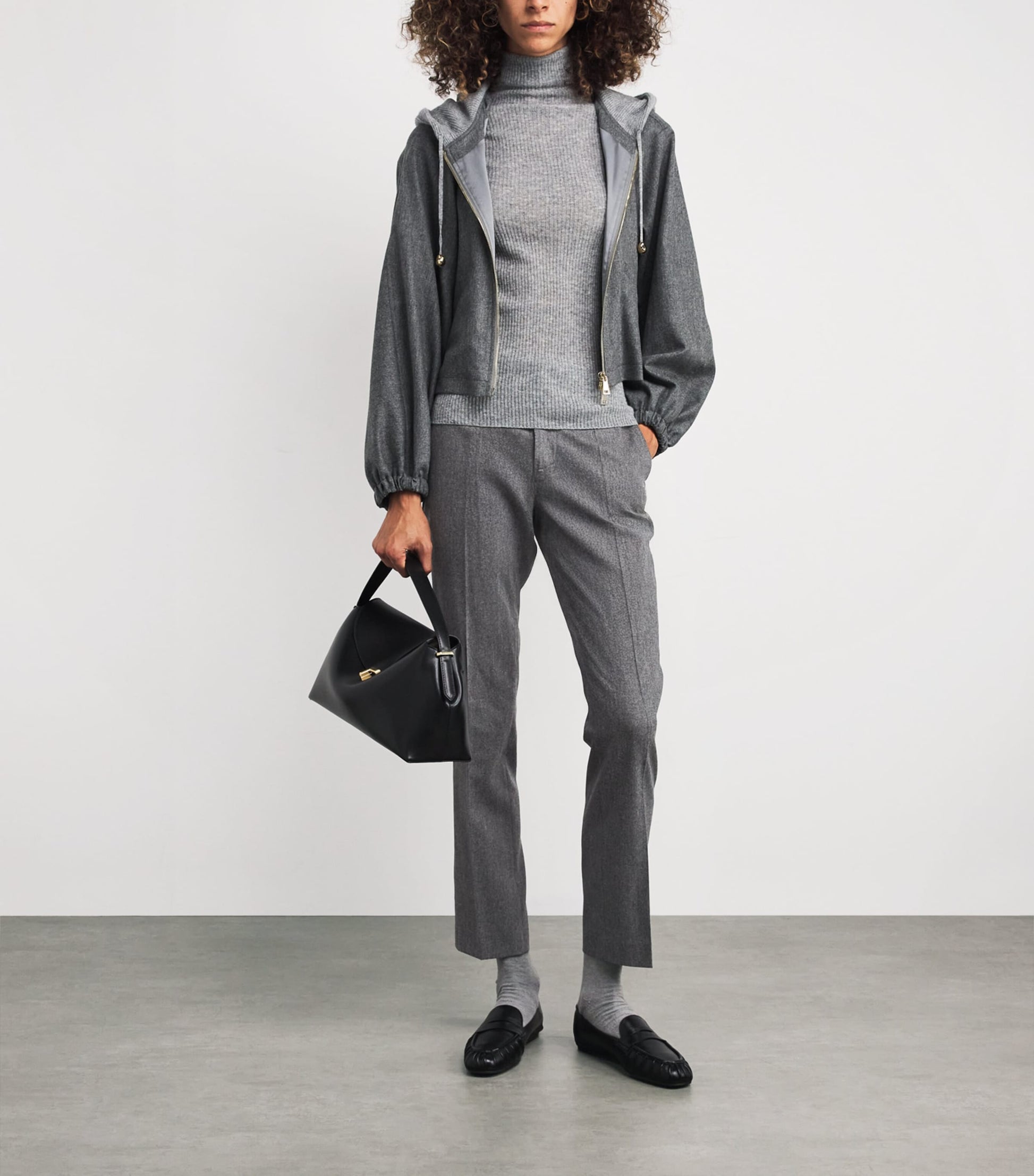 Grey Wool-Cashmere High-Rise Straight Trousers