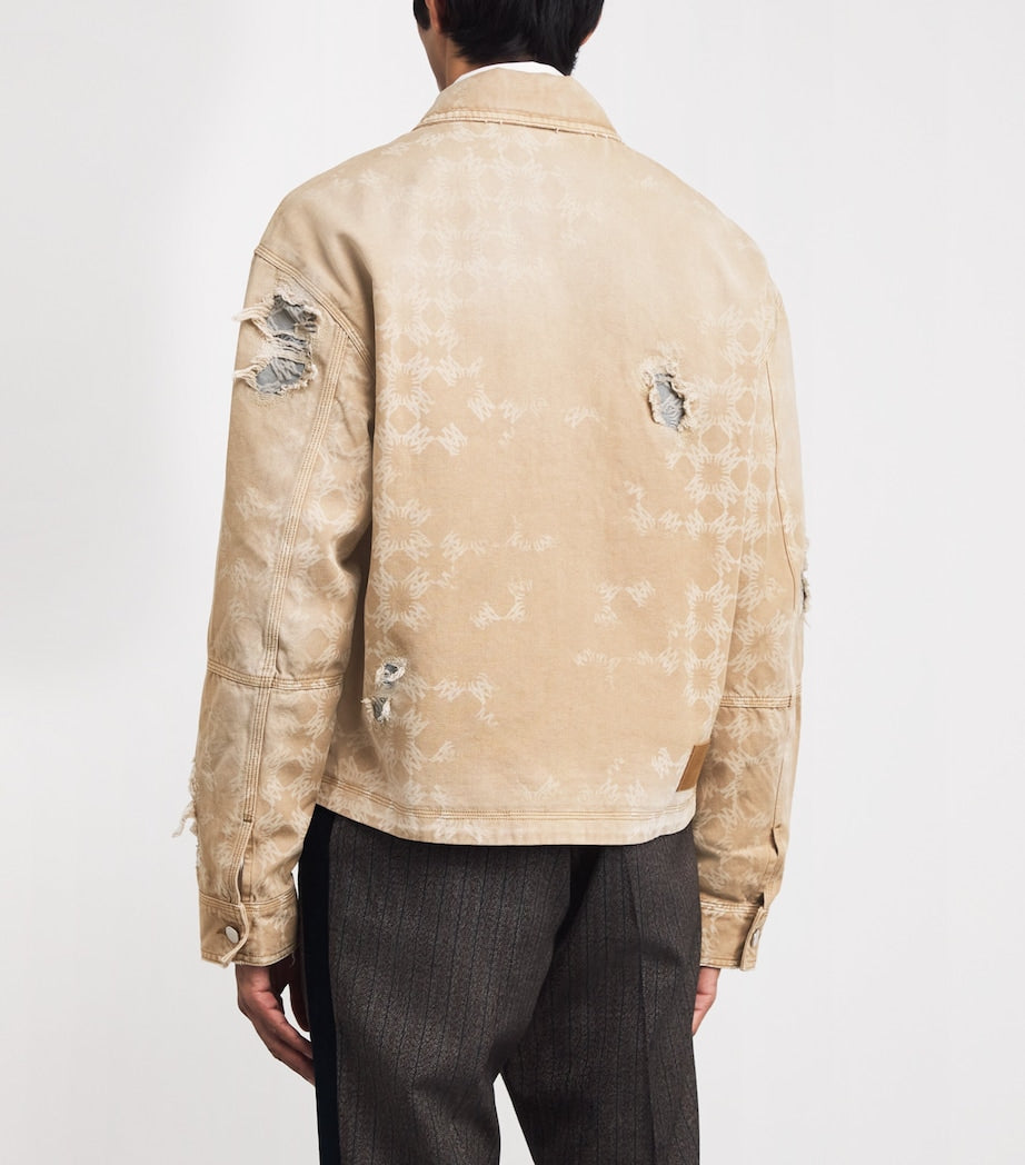 Distressed Utility Denim Jacket CAMEL
