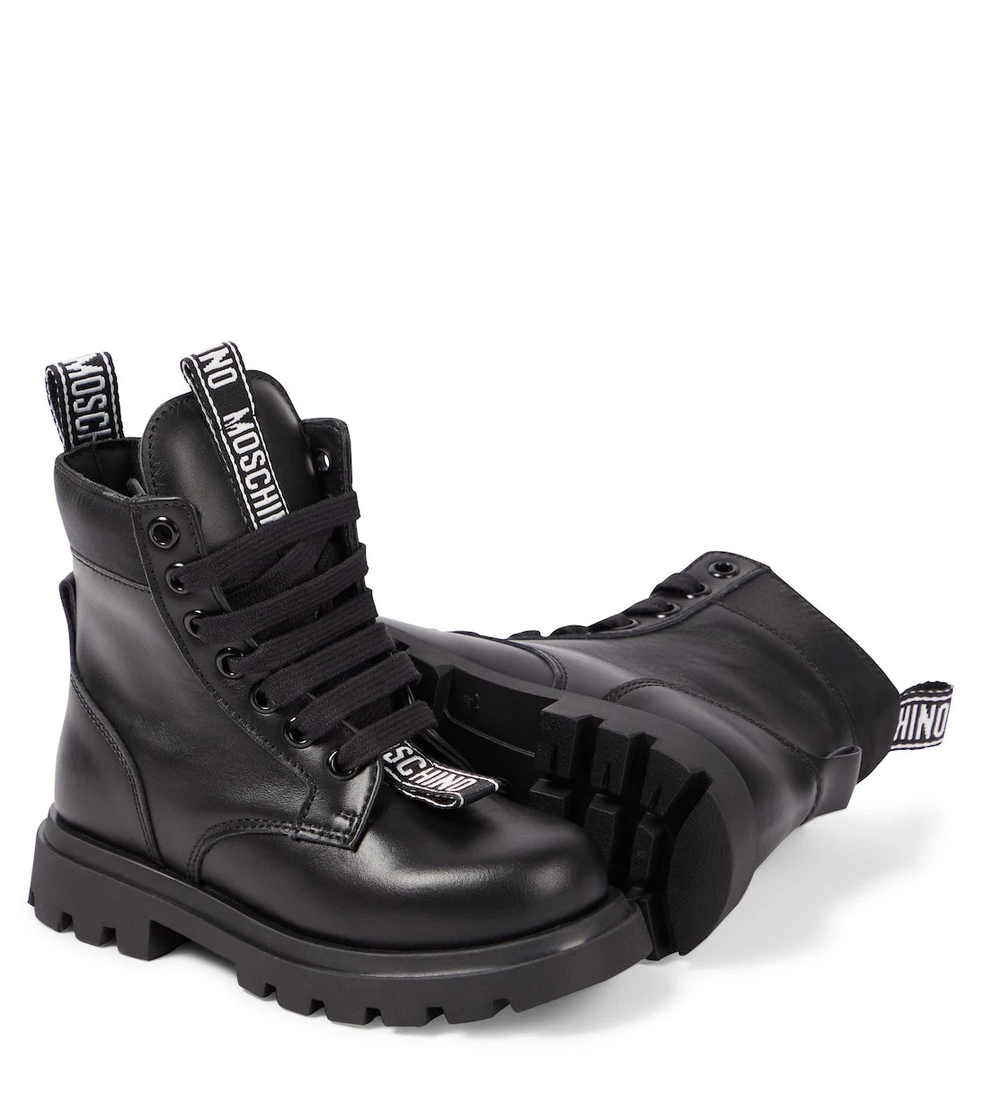 Moschino Kids - Logo leather combat boots