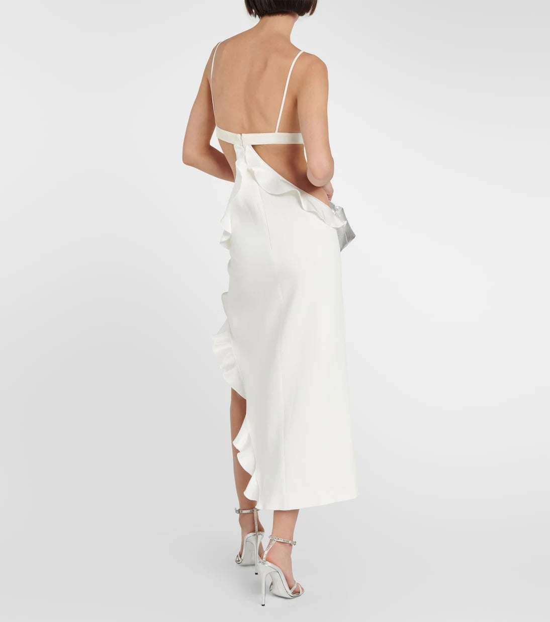 David Koma - Ruffle-trimmed asymmetrical cutout midi dress