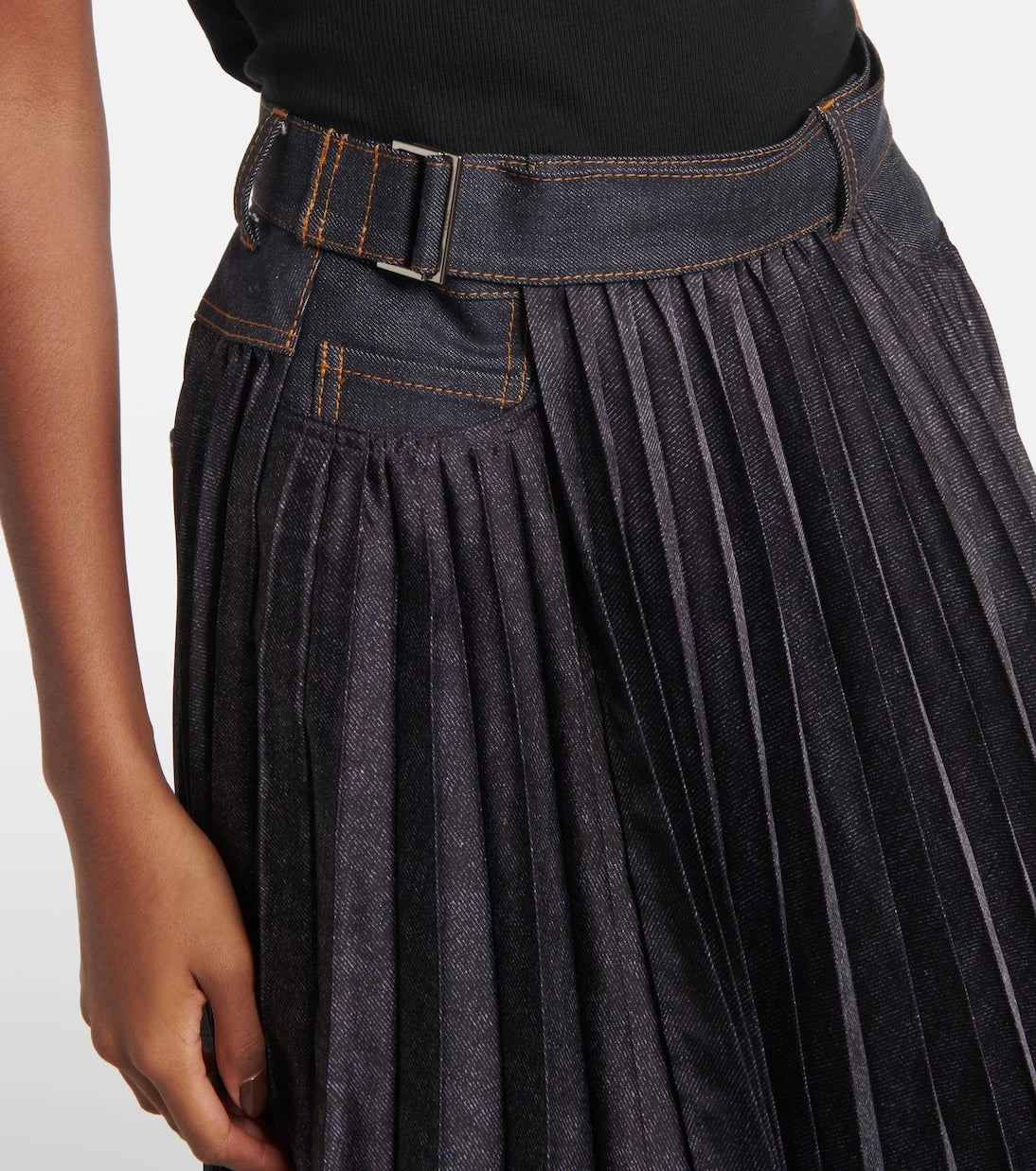 Sacai - Denim pleated midi skirt