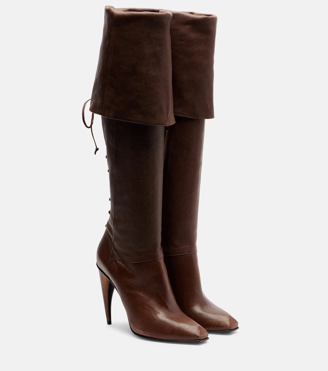 McQueen - Horn lace-up leather knee-high boots