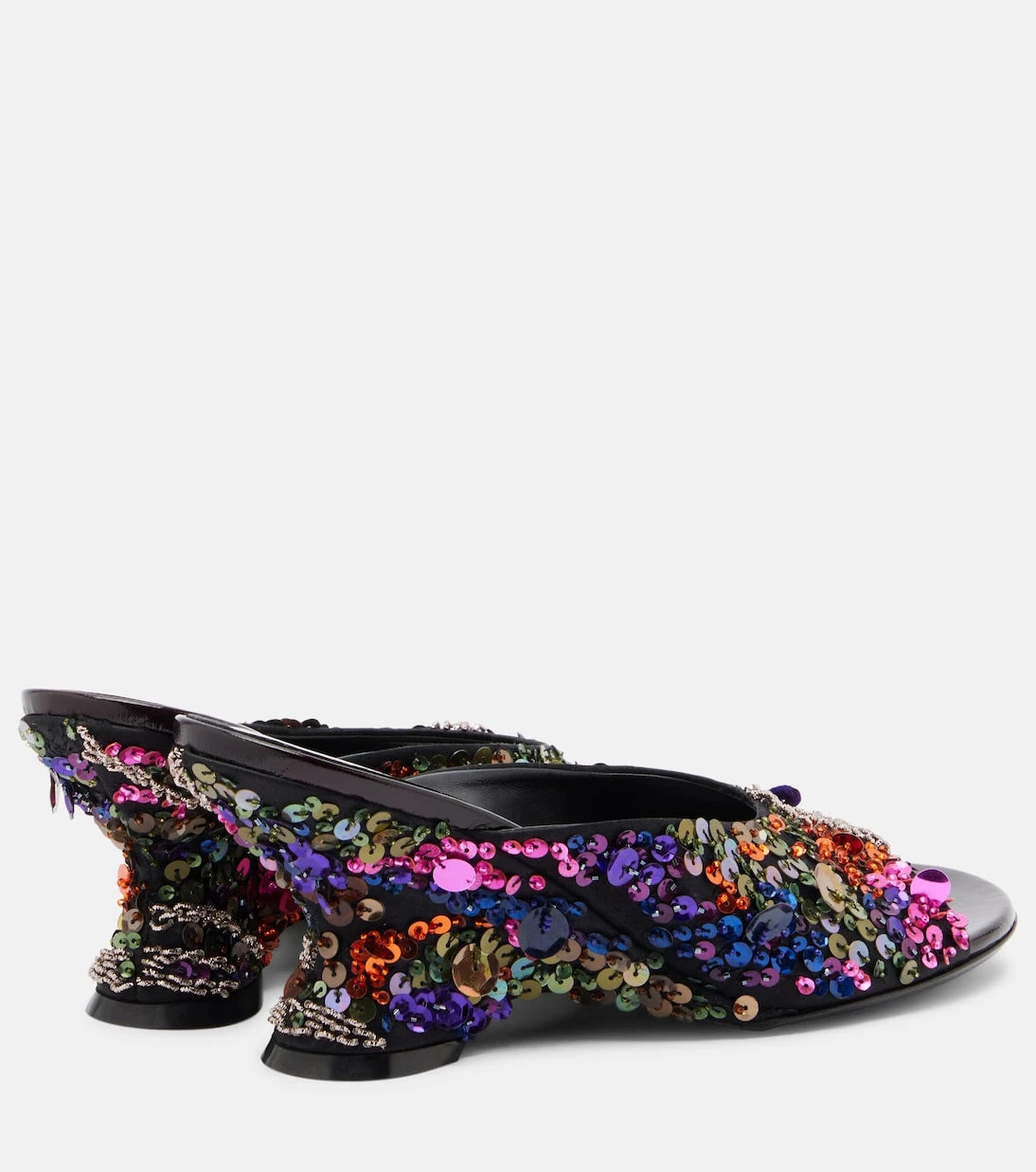 Dries Van Noten - 75 sequined leather wedge mules