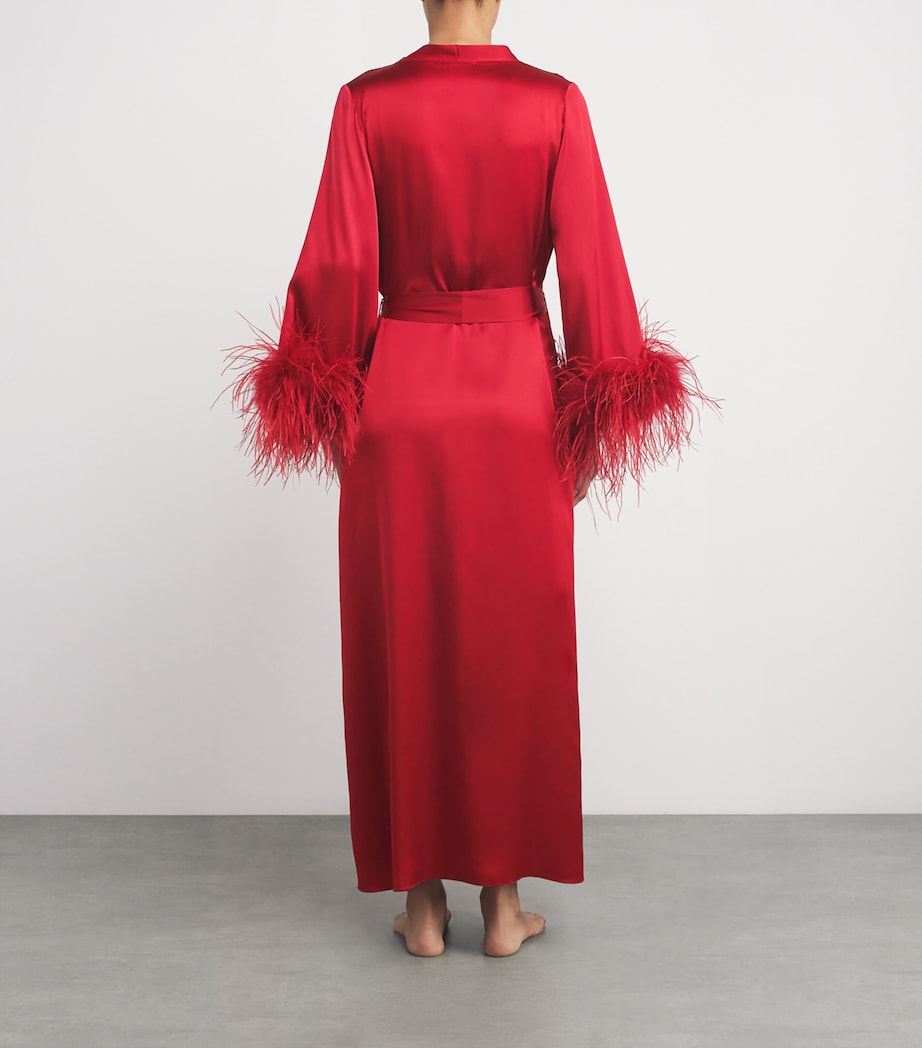 Gilda & Pearl Red Silk-Ostrich Feather Long Robe