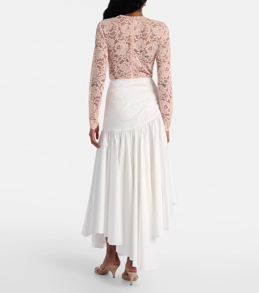 Self-Portrait - Asymmetric cotton poplin midi skirt