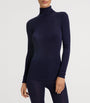 Navy Woolen Silk Roll-Neck Top