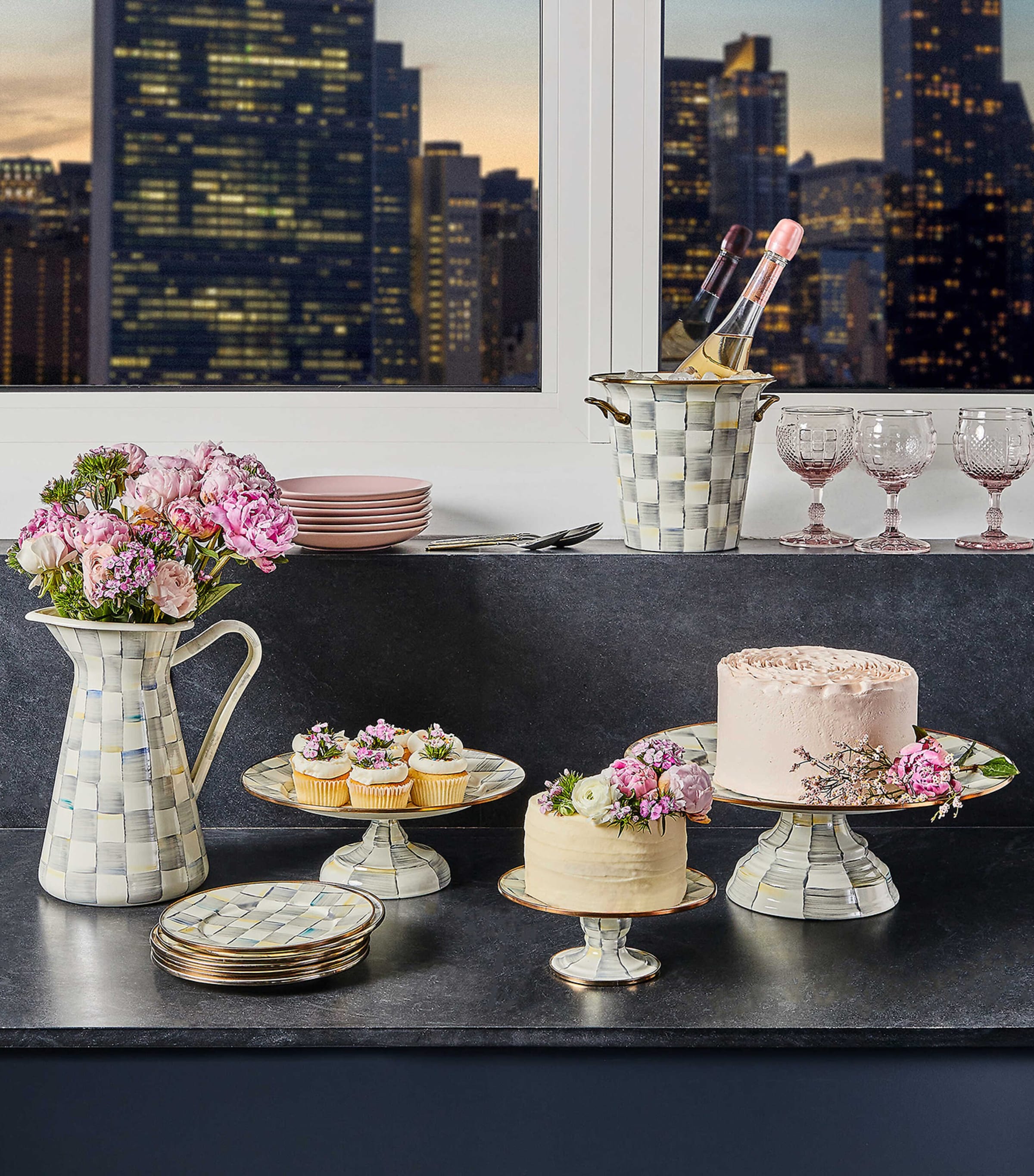 MacKenzie-Childs Sterling Check Pedestal Platter