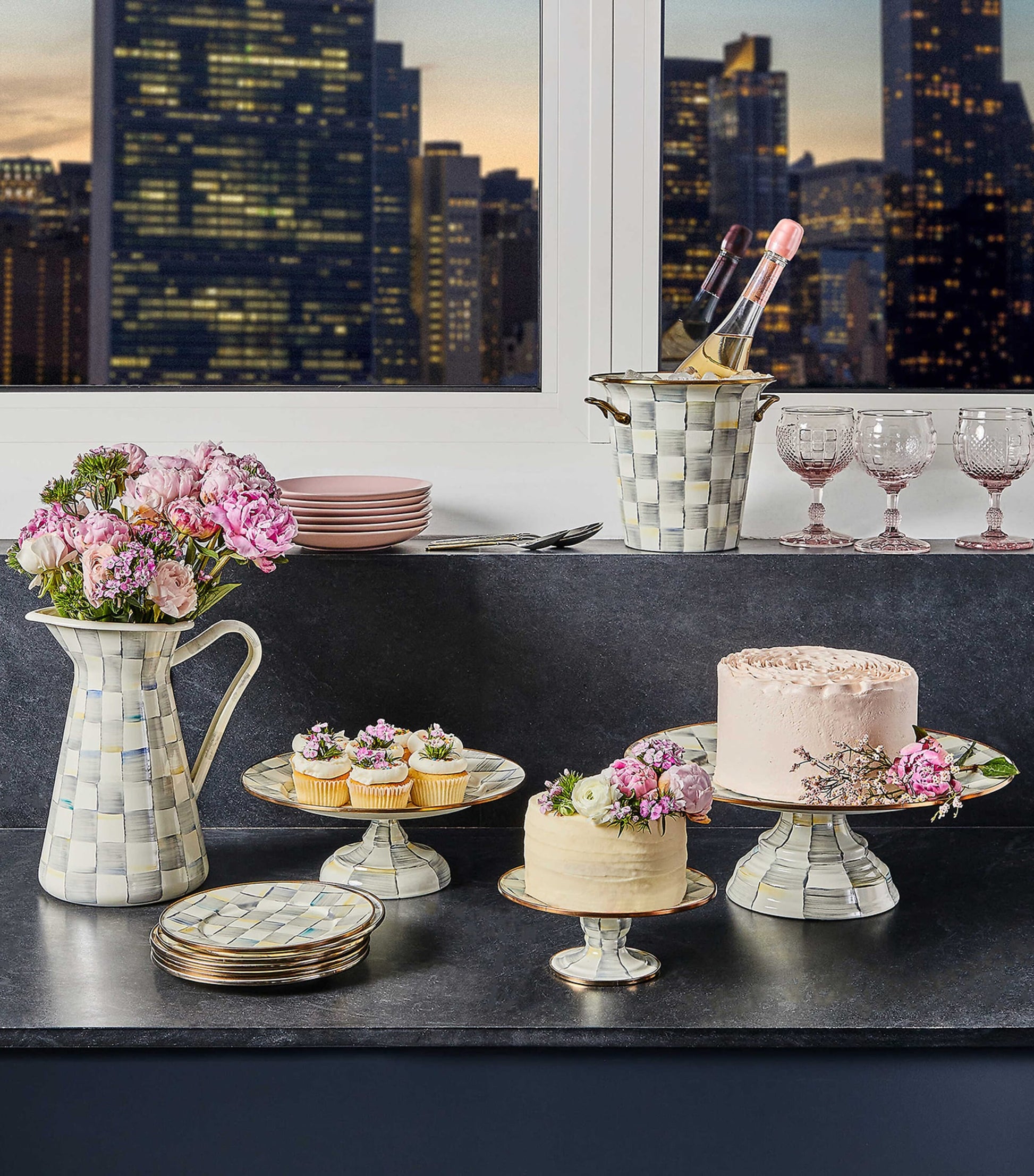 MacKenzie-Childs Sterling Check Pedestal Platter