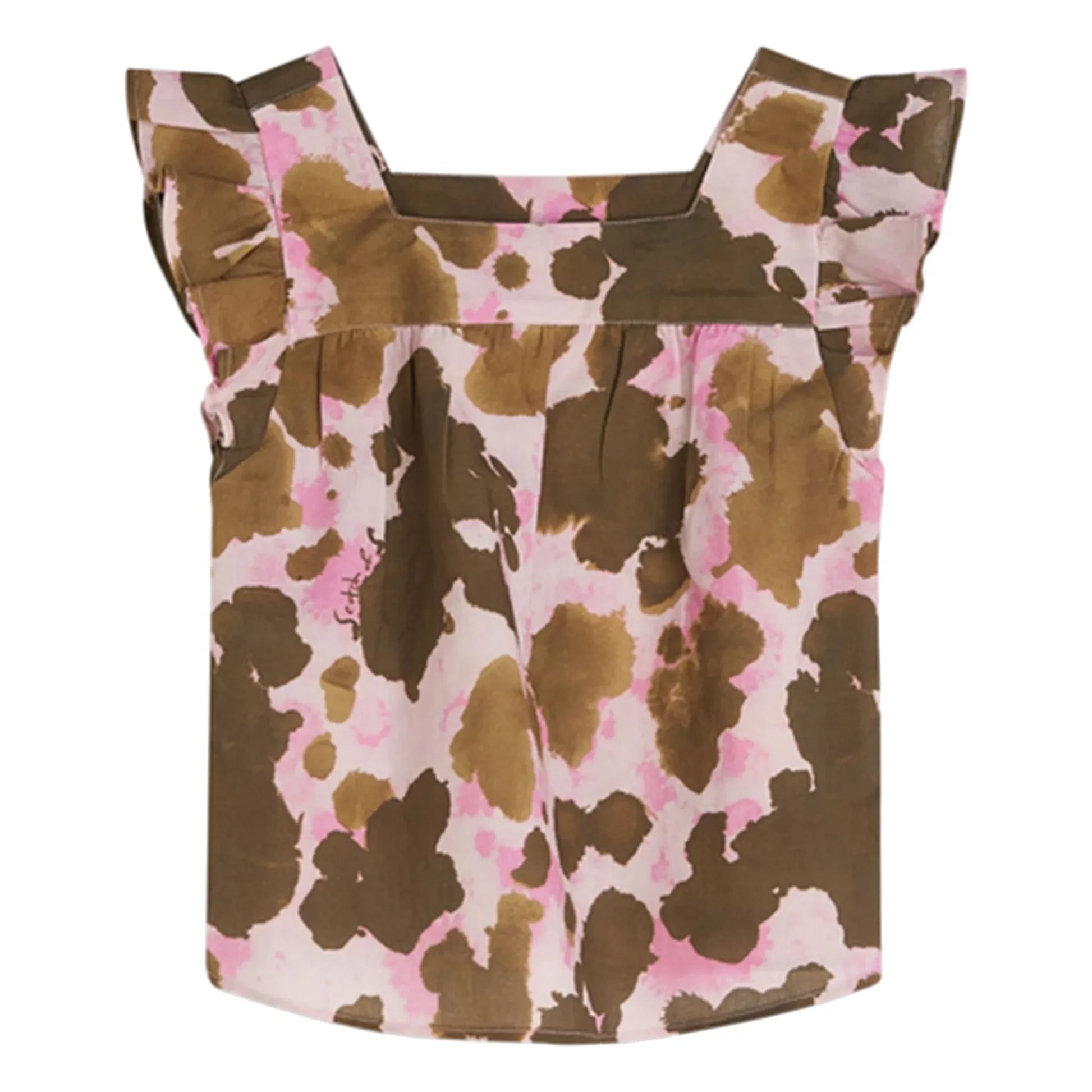 Scotch & Soda - Cow Linen Ruffle Top  | Brown