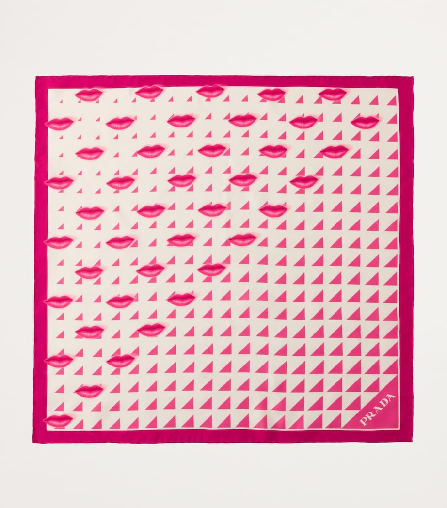 Pink Silk Twill Lip-Print Scarf
